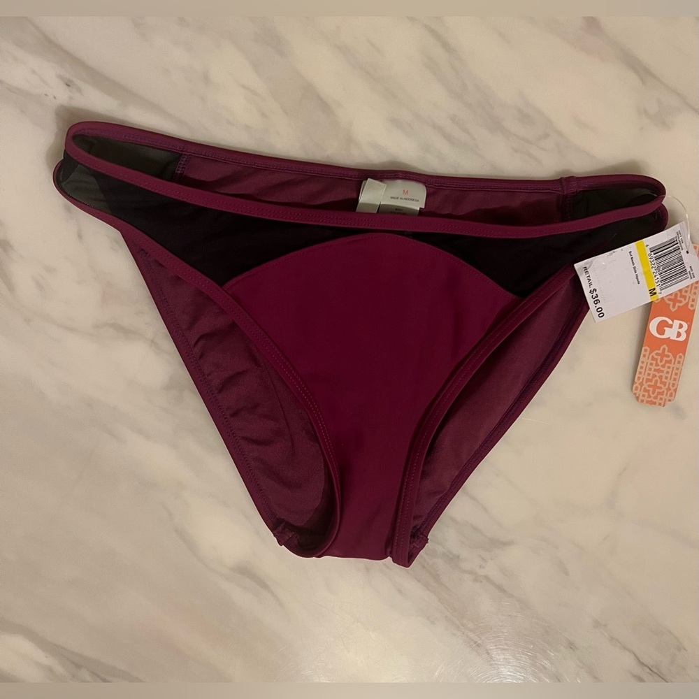 Gianni Bini Women’s Bikini Swim Bottoms Size M Mesh Side Hipster Burgundy NWT